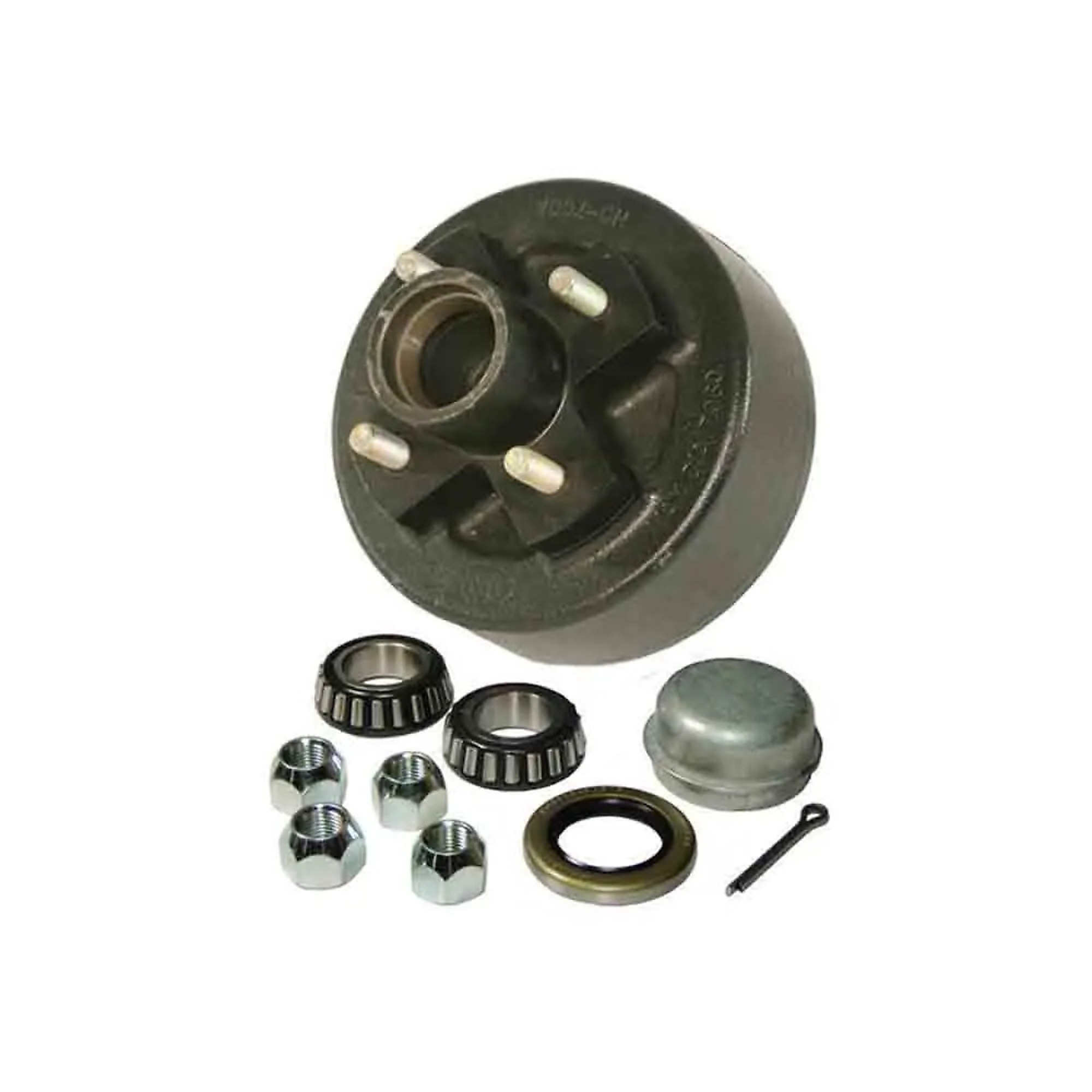 Rigid Hitch, 7-Inch Hub and Drum Assembly, 4-Bolt on 4 Inch Circle, For 1in Straight Spindles for a 2000lb Axle, Use with 7in electric or hydraulic brakes, 1250lb Capacity per Hub, With Bearing and Seal Kit, Model# HD-700A-04-A
